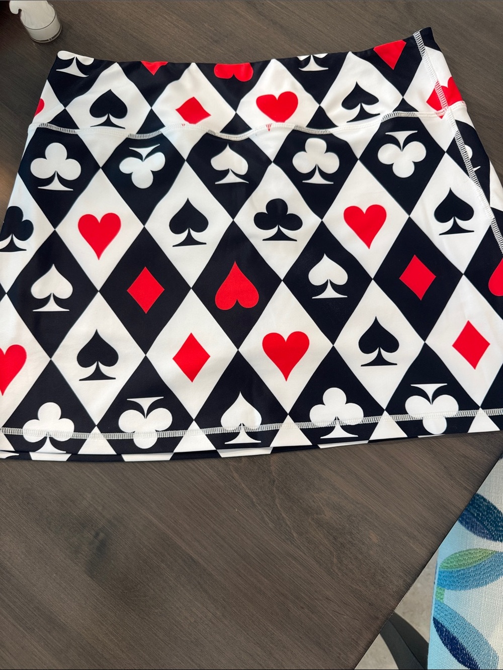 Black & White Card Suit Print Skort with Red Accents